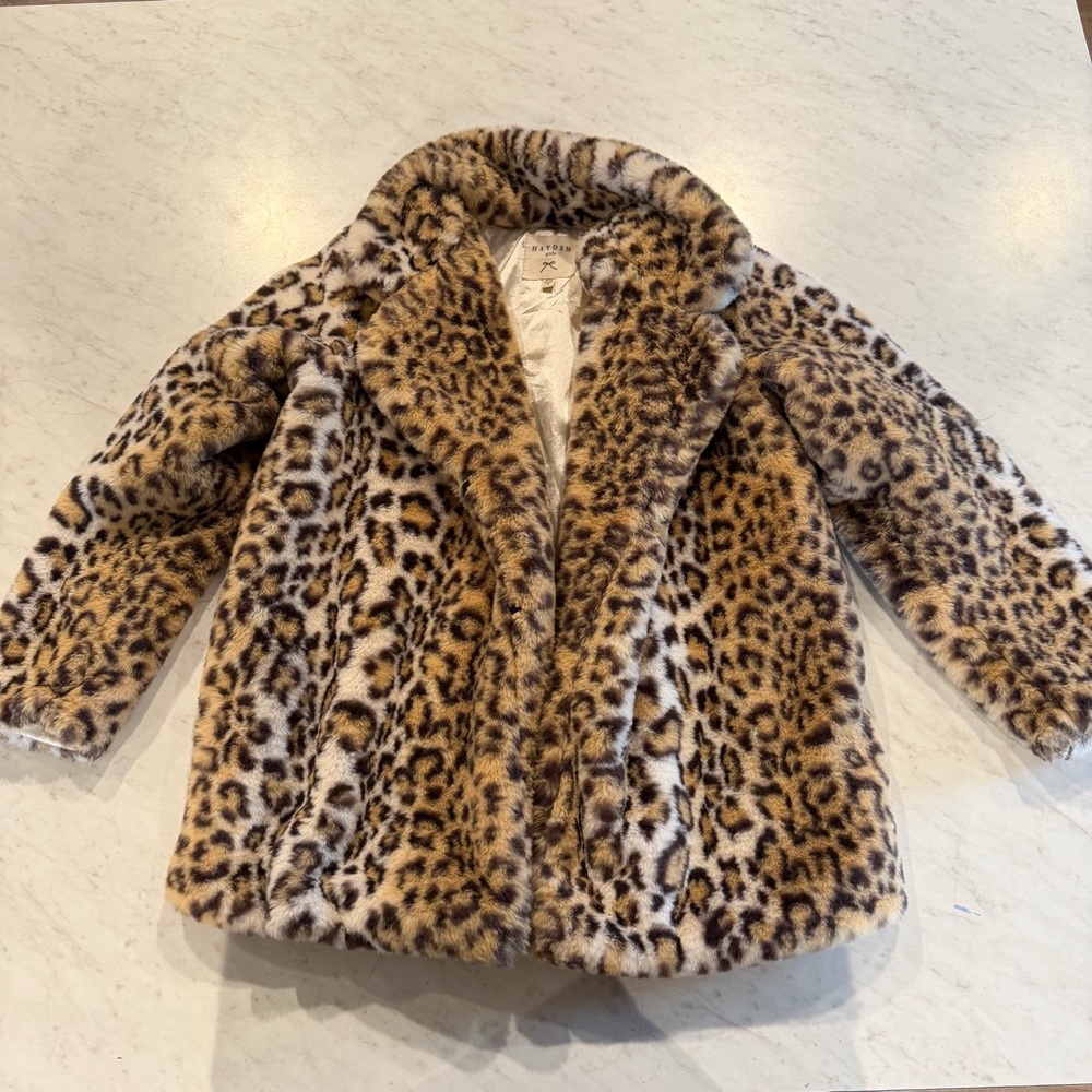 Hayden Kids Leopard Print Faux Fur Coat